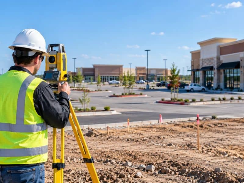 Land surveyor conducting an ALTA survey for commercial land division in Midland Texas